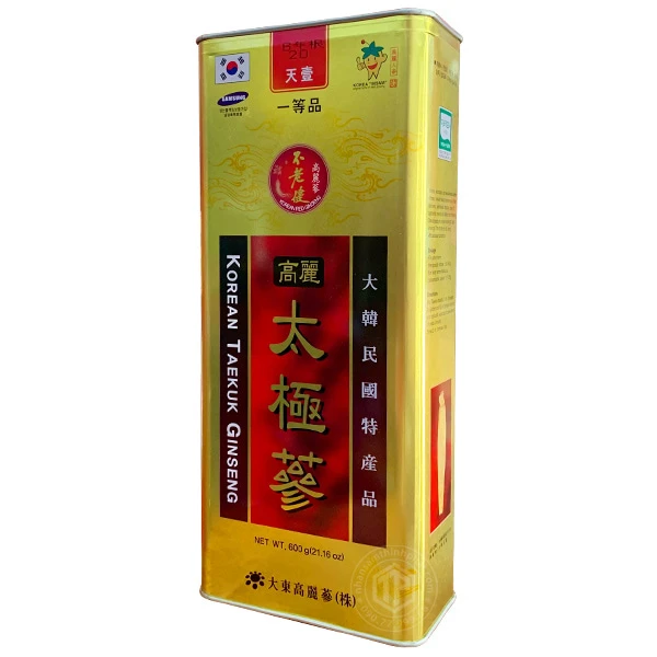 Thái cực sâm củ khô Hàn Quốc chính hãng Daedong hộp 600g hộp thiếc 20 củ - Thiên sâm