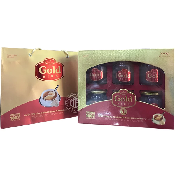 Tổ yến chưng đường phèn 100% tổ yến hộp 6 hũ - 190g/ hũ - Gold Bird