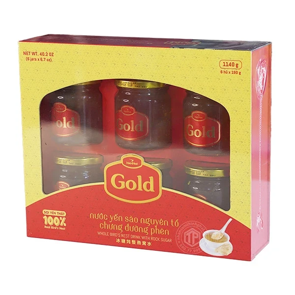 Tổ yến chưng đường phèn 100% tổ yến hộp 6 hũ - 190g/ hũ - Gold Bird