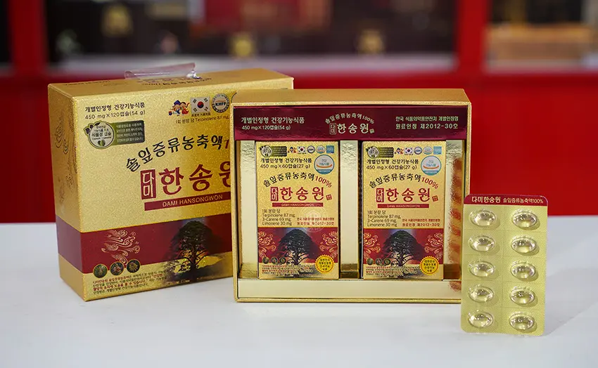 Viên tinh dầu thông đỏ Chính phủ Hàn Quốc Dami Hansongwon cao cấp 120 viên Viên tinh dầu thông đỏ Chính phủ Hàn Quốc Dami Hansongwon cao cấp 120 viên