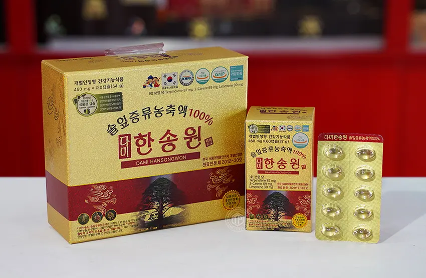 Viên tinh dầu thông đỏ Chính phủ Hàn Quốc Dami Hansongwon cao cấp 120 viên Viên tinh dầu thông đỏ Chính phủ Hàn Quốc Dami Hansongwon cao cấp 120 viên