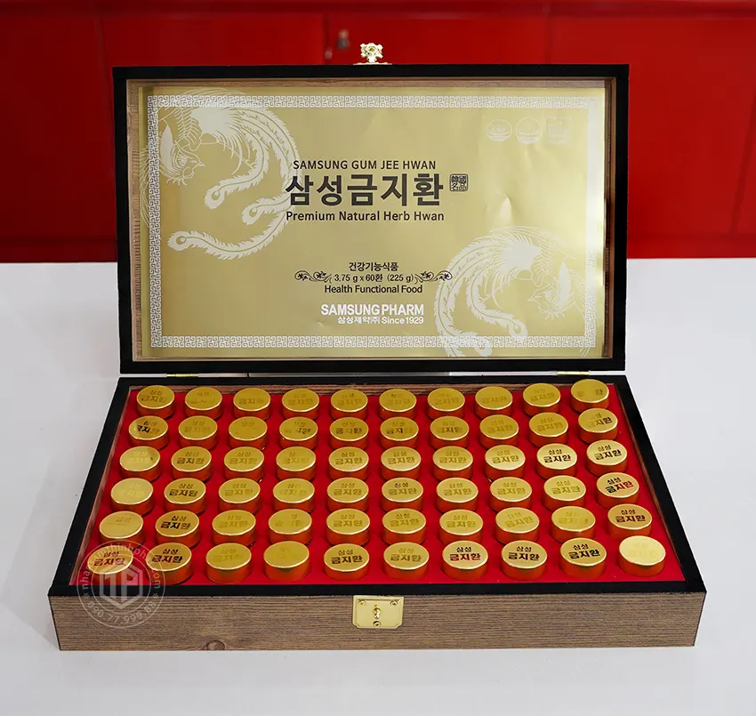 An cung ngưu hoàng hoàn Hàn Quốc tuần hoàn não hộp gỗ đen loại 60 viên