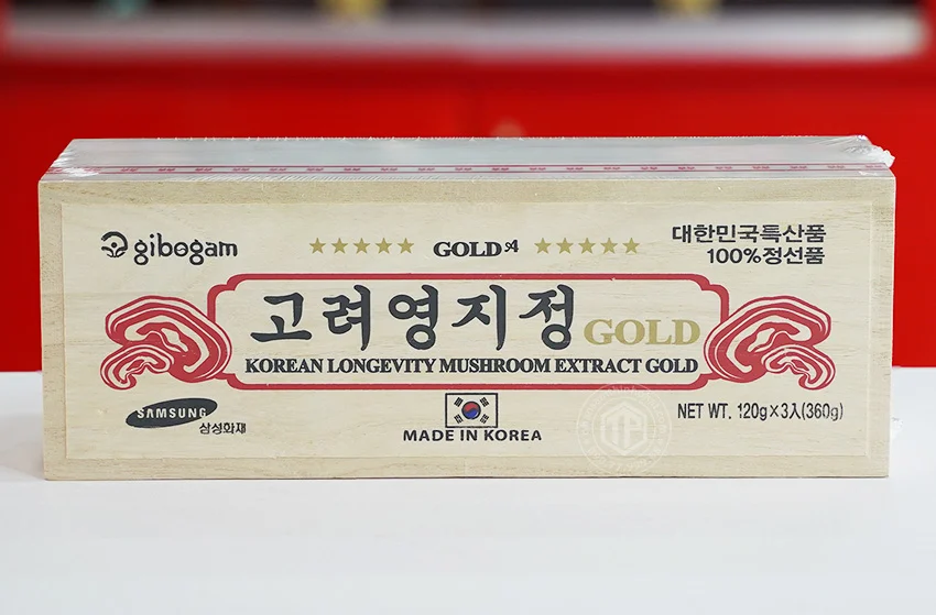 Cao linh chi Hàn Quốc sao vàng Gold hộp gỗ 3 lọ x 120g Cao linh chi Hàn Quốc sao vàng Gold hộp gỗ 3 lọ x 120g