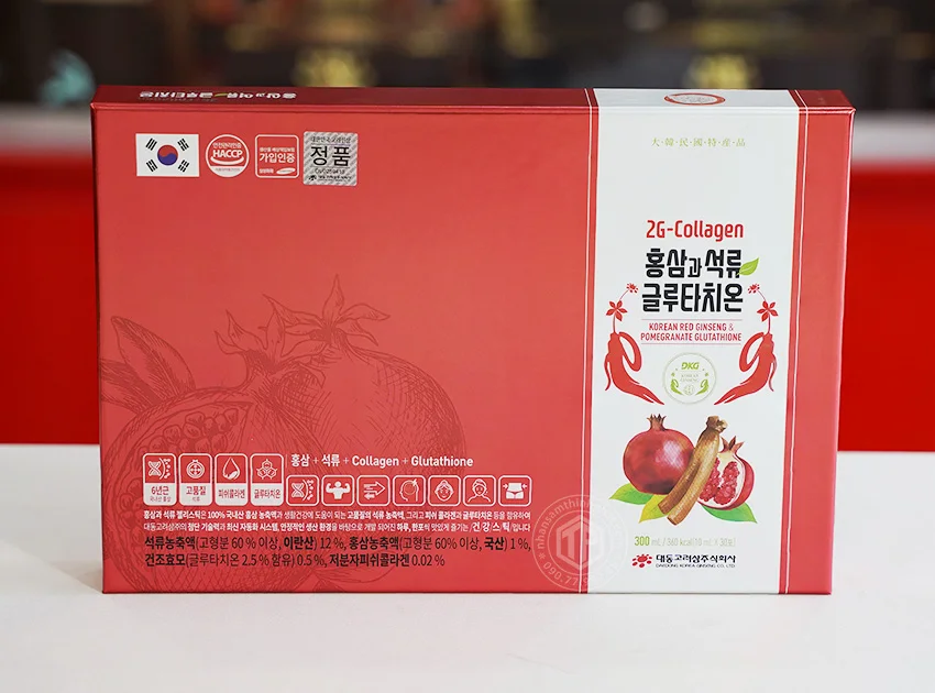 Nước hồng sâm lựu Collagen Glutathione Daedong Hàn Quốc hộp 30 gói x 10ml