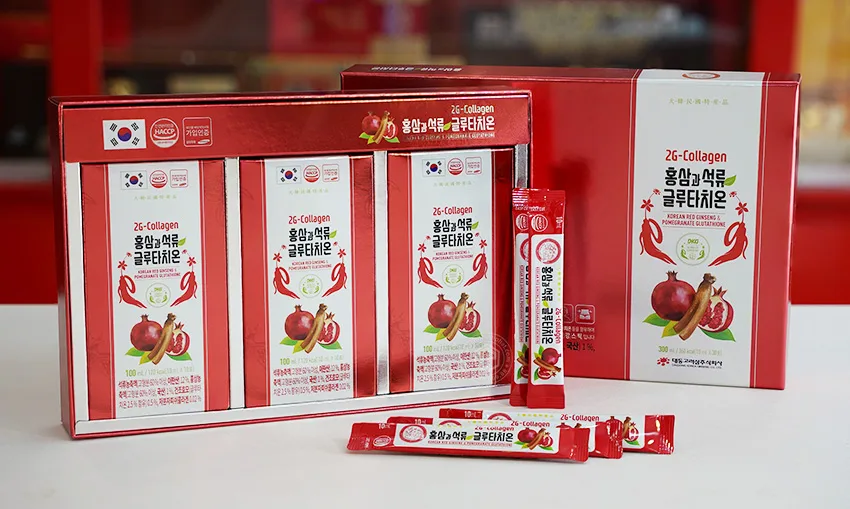 Nước hồng sâm lựu Collagen Glutathione Daedong Hàn Quốc hộp 30 gói x 10ml