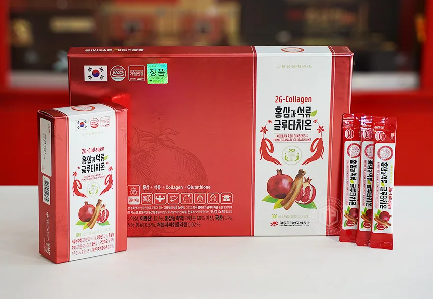 Nước hồng sâm lựu Collagen Glutathione Daedong Hàn Quốc hộp 30 gói x 10ml