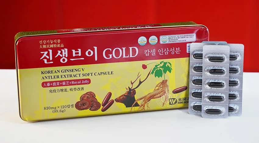 Viên sâm nhung linh chi Hàn Quốc Gold hộp 120 viên Dongwon Viên sâm nhung linh chi Hàn Quốc Gold hộp 120 viên Dongwon