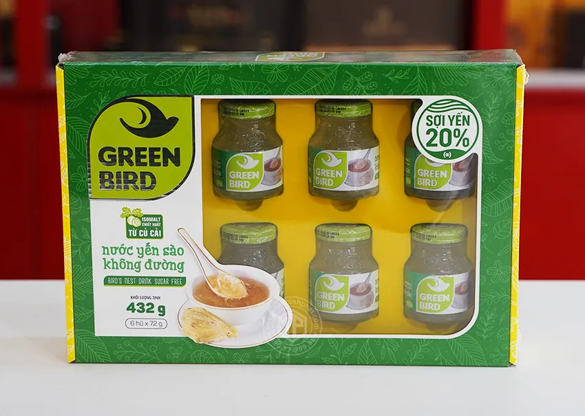 Yến chưng sẵn không đường Green Bird hộp 6 lọ